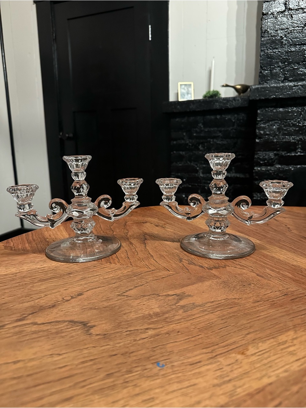Clear Glass 3-Arm Candelabra Pair - Elegant Home Accents
